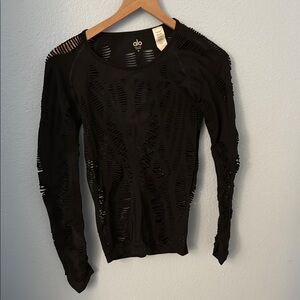 ALO Yoga Black Wanderer Fitted Long Sleeve Medium M